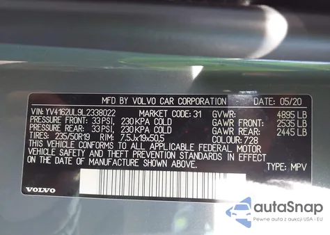 2020 Volvo Xc40 T5 Inscription z USA, uszkodzony, nr VIN YV4162UL9L2338022